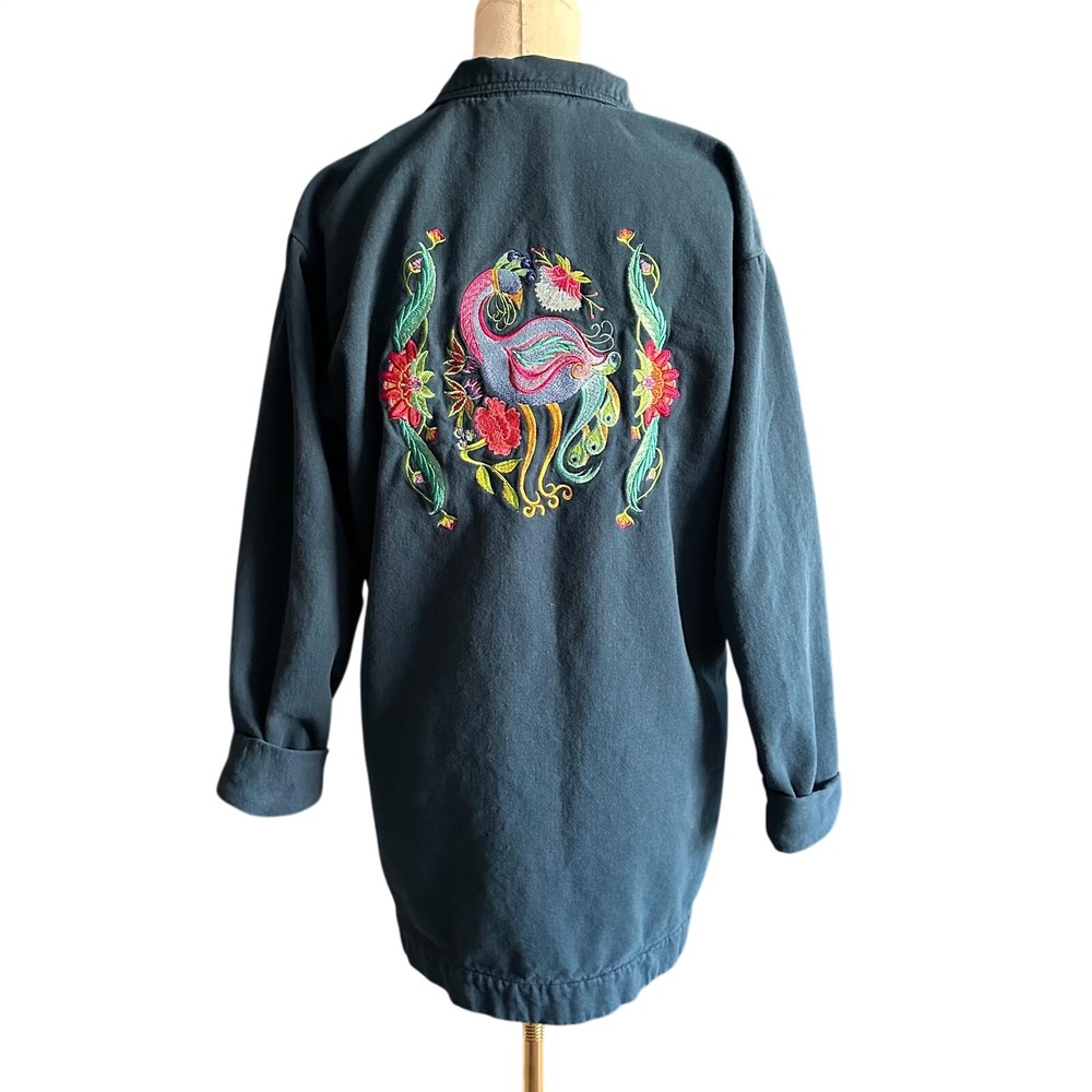 Vintage by TAYLOR Embroidered Peacock Chore Jacket Shacket USA Cotton S/M